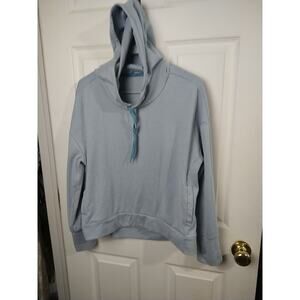 RBX Woman L/XL Sweatshirt Hooded Blue White Casual Pocket Pullover Thumbhole...